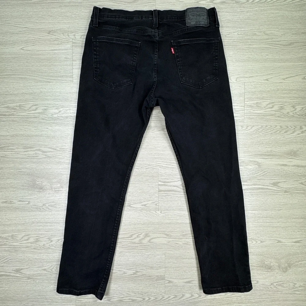 Levi's Men's Jeans 502 Regular Taper Black 34x30 Stretch Denim Grunge Minimalist